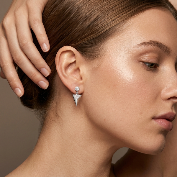 Sterling Silver Pyramid Drop Stud Earrings