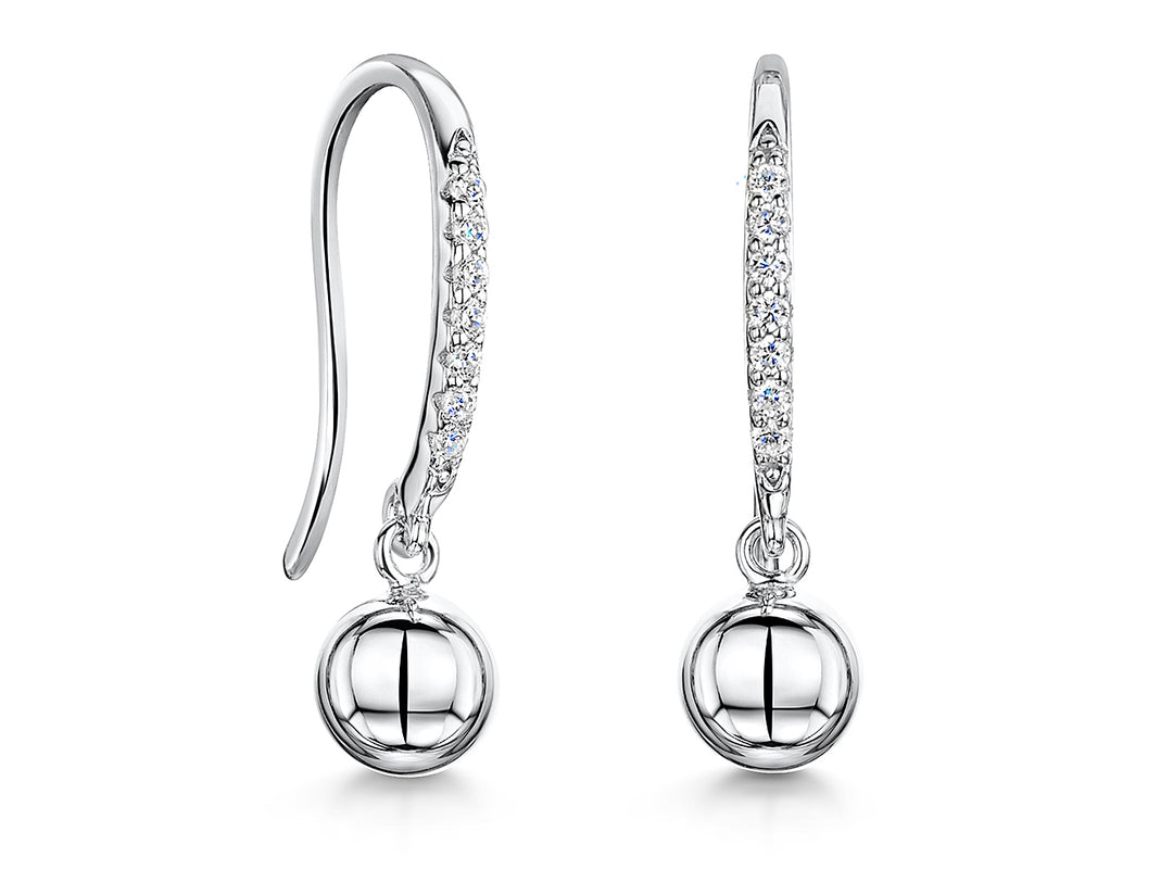 Sterling Silver Plain Silver Ball  Drop Earrings