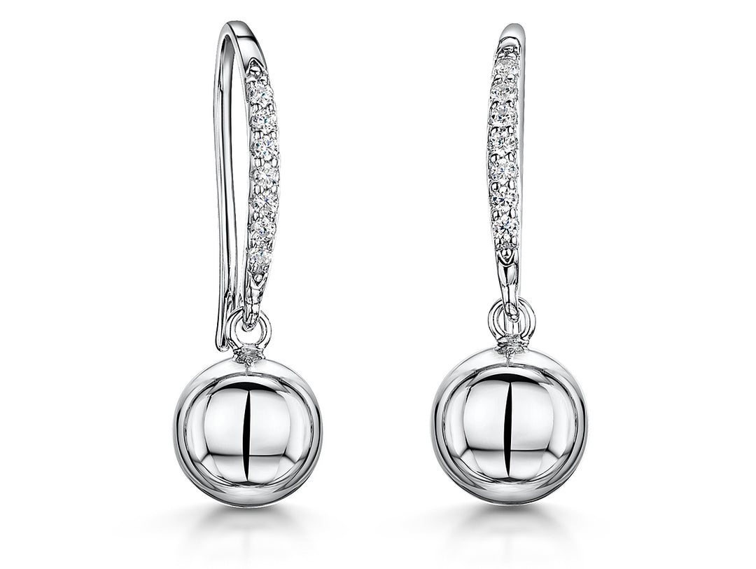 Sterling Silver Ball  Fishhook Drop  Earrings