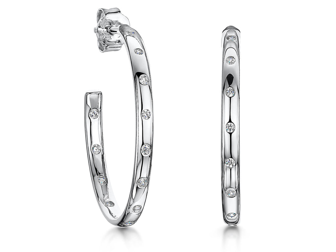 Sterling Silver 3/4 Hoop Earrings Studded With Cubic Zirconia