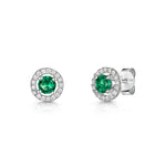 Load image into Gallery viewer, Sterling Silver Emerald Green  Zirconia  Halo Stud Earrings -JOOLS by Jenny Brown

