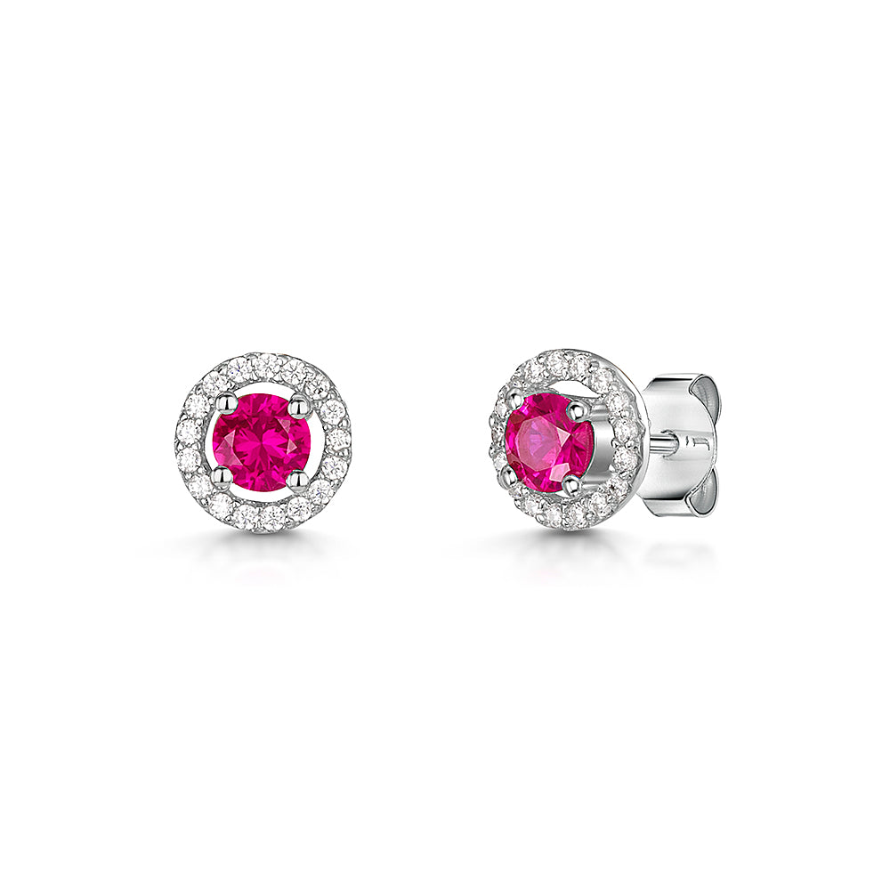 Sterling Silver Ruby Red Halo Studs With Central 4mm Cubic Zirconia - JOOLS by Jenny Brown