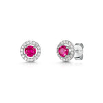 Load image into Gallery viewer, Sterling Silver Ruby Red Halo Studs With Central 4mm Cubic Zirconia - JOOLS by Jenny Brown
