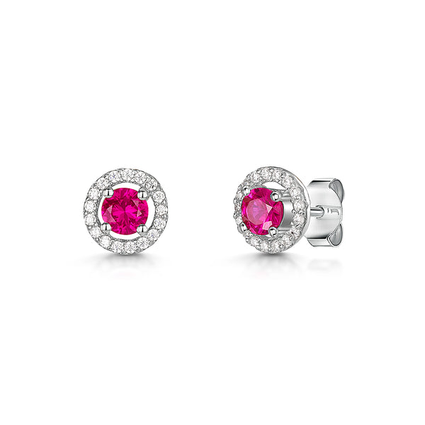 Sterling Silver Ruby Red Halo Studs With Central 4mm Cubic Zirconia - JOOLS by Jenny Brown