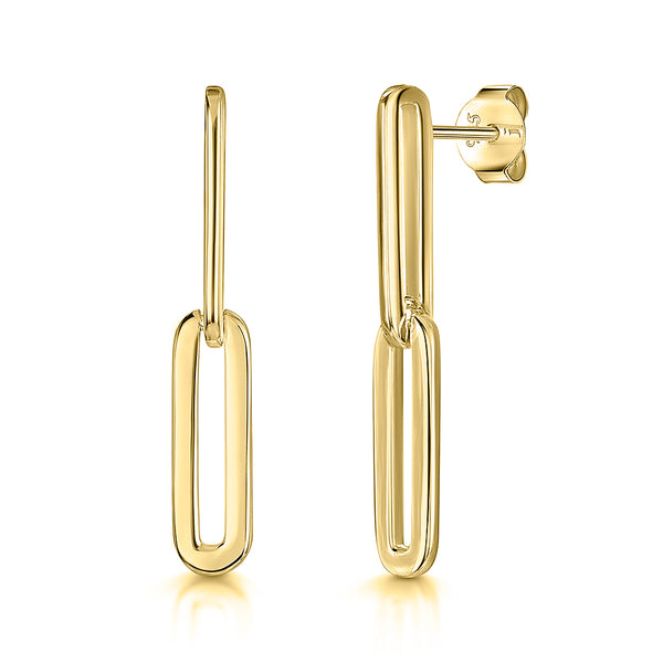 Plain Yellow Gold Paperlink Drop Earrings-JOOLS by Jenny Brown