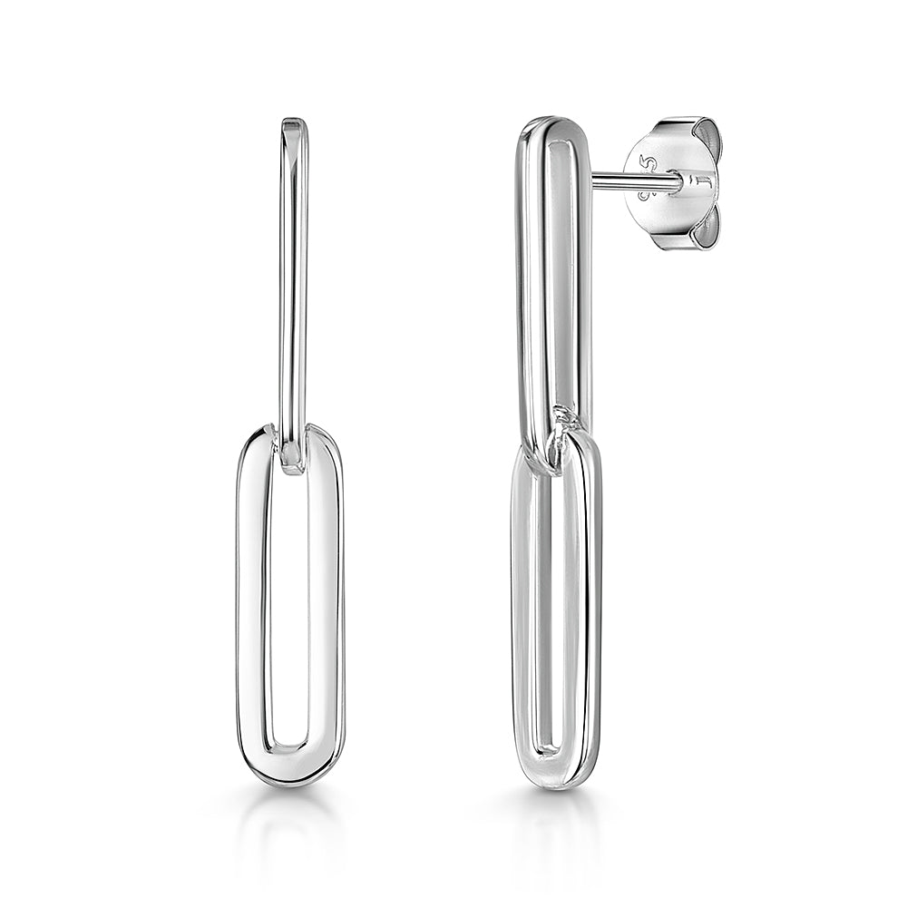 Sterling Silver Plain Paperlink Drop Earrings