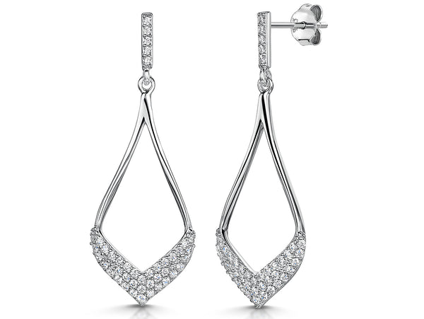 A pair of sterling silver open teardrop-shaped drop earrings with pave cubic zirconia stones-JOOLS by Jenny Brown