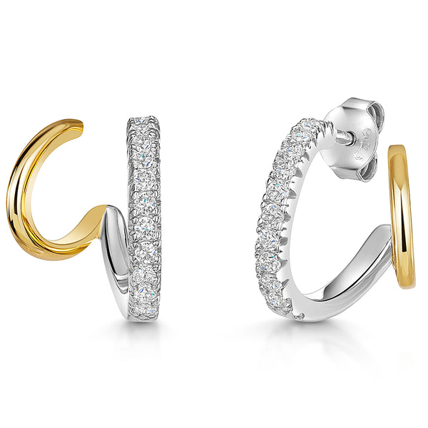 Yellow Gold & Silver Mix Twisted Huggie Earrings-JOOLS by Jenny Brown