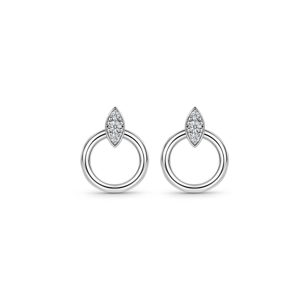 Sterling Silver Circle Stud Earrings with CZ Marquise