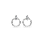 Load image into Gallery viewer, Sterling Silver Circle Stud Earrings with CZ Marquise
