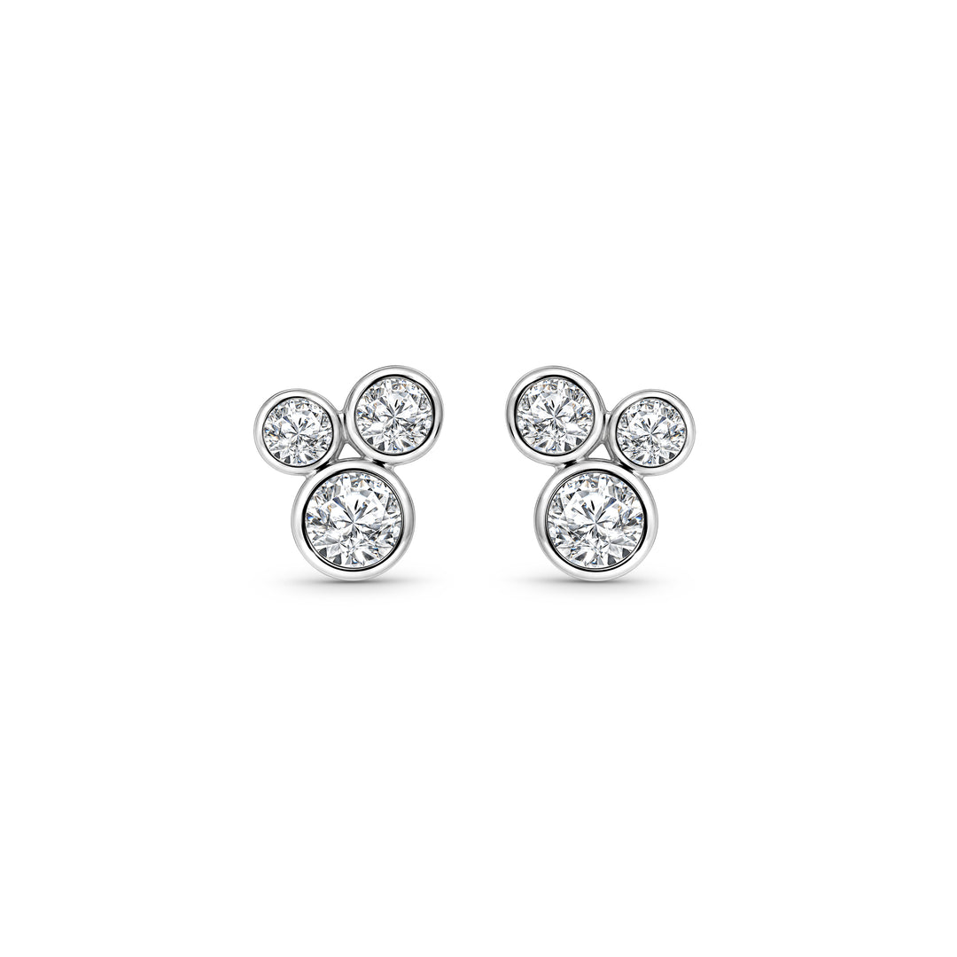Sterling Silver Three Bubble CZ Stud Earrings