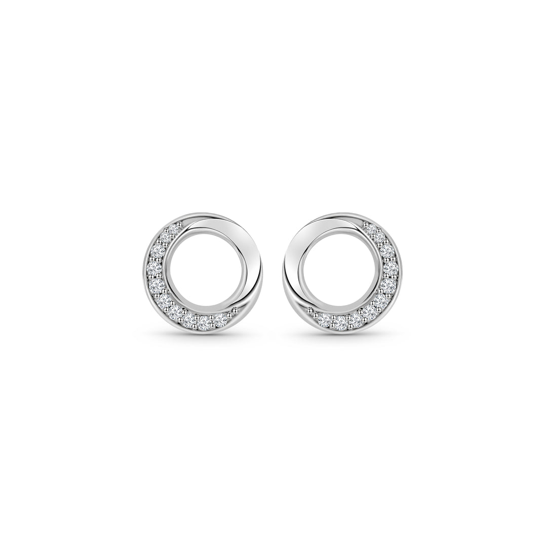 Sterling Silver Half Pavé Open Circle Stud Earrings