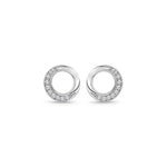 Load image into Gallery viewer, Sterling Silver Half Pavé Open Circle Stud Earrings
