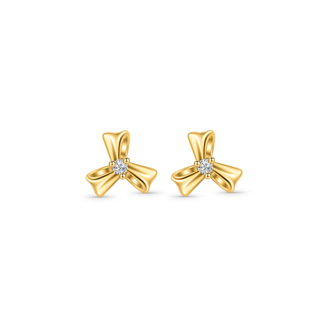 18ct Gold Vermeil Three Petal Flower Stud Earrings With CZ