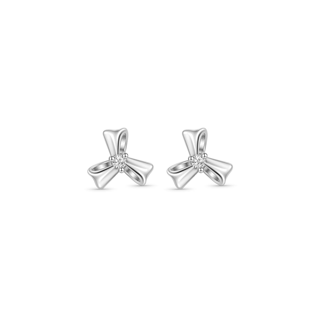 Sterling Silver Three Petal Flower Stud Earrings With CZ
