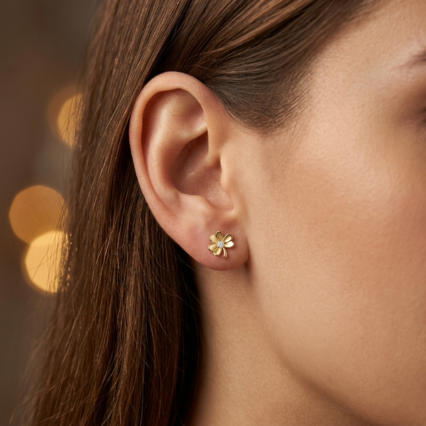 18ct Gold Vermeil Shamrock Stud Earrings With CZ