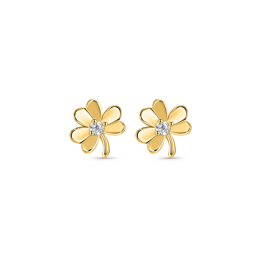 18ct Gold Vermeil Shamrock Stud Earrings With CZ