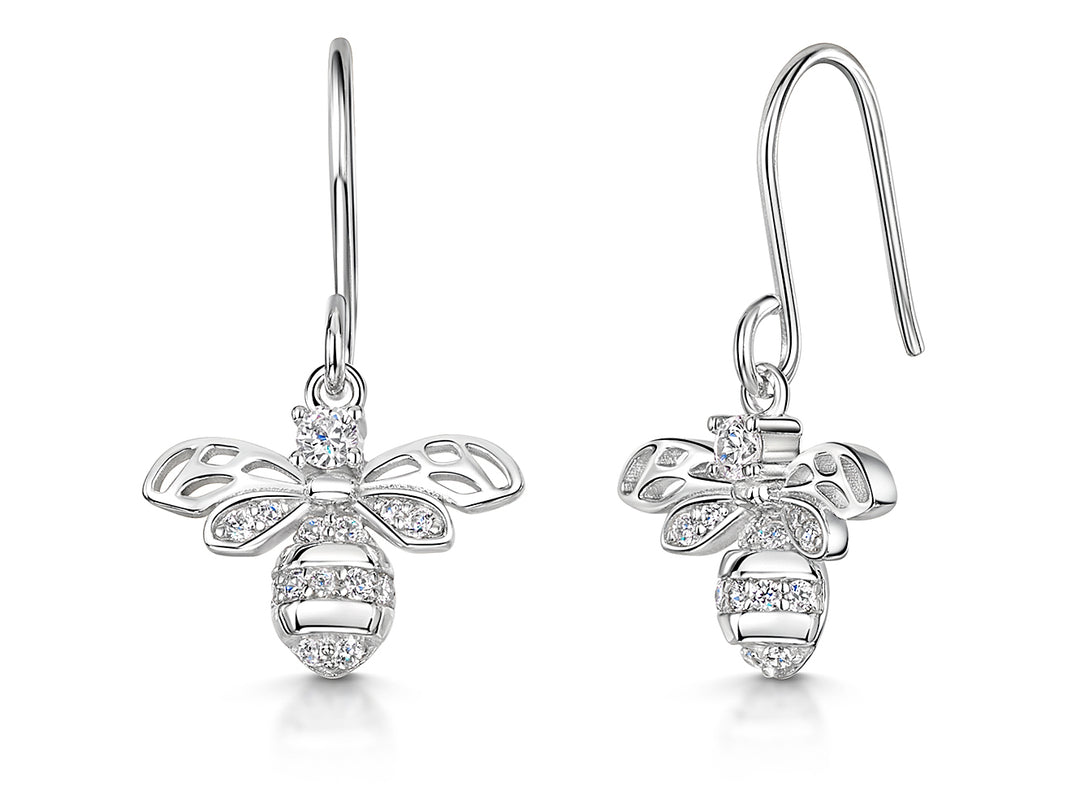 Sterling Silver Drop Bee Earrings With Cubic Zirconias JOOLS by Jenny Brown