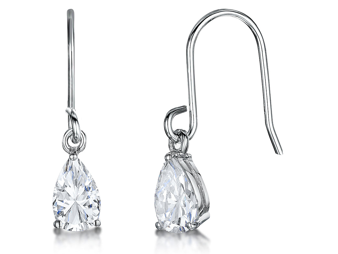 Sterling Silver Peardrop Solitaire Fishhook Drop Earrings