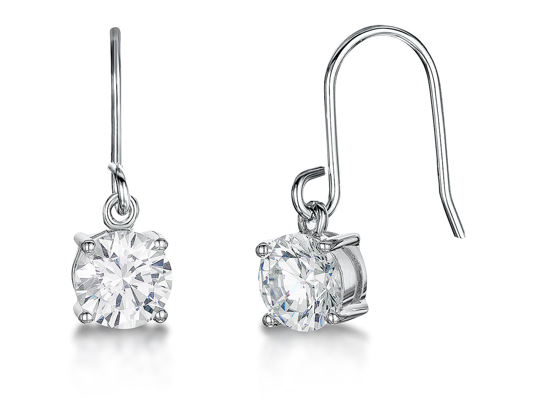 Sterling Silver Fishhook Drop Earring With 7mm Solitaire Cubic Zirconia