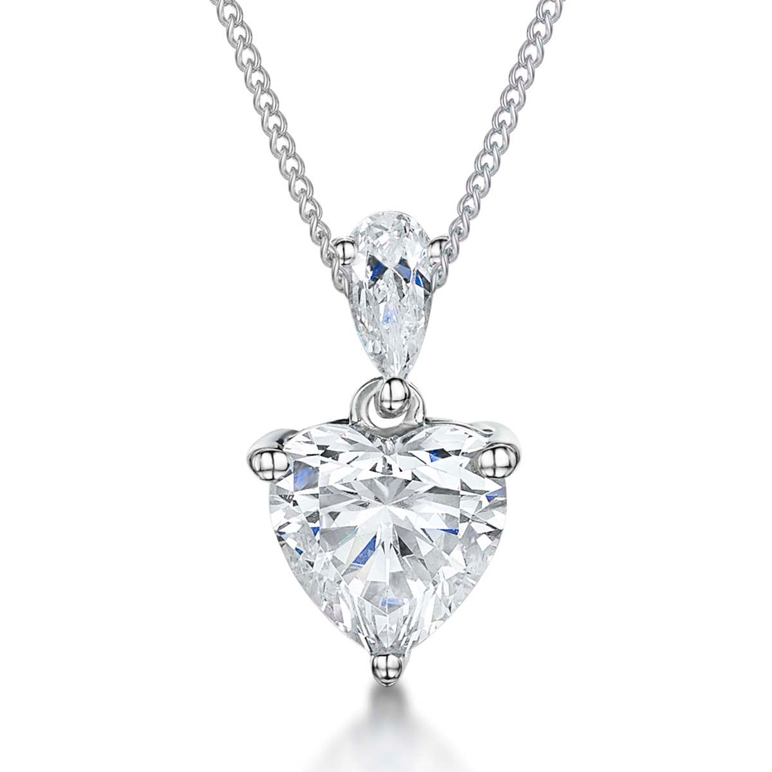 Sterling Silver 1.3 Carat White Zirconia Heart  Pendant - JOOLS By Jenny Brown
