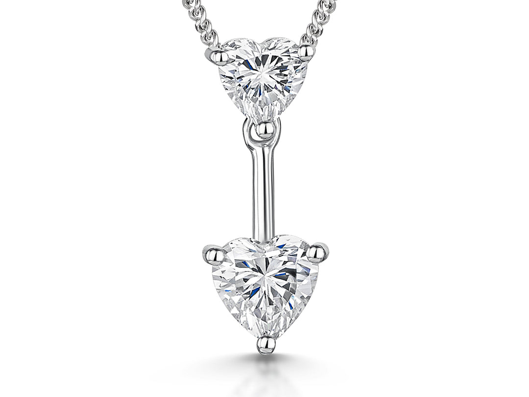 Sterling Silver Pendant With 2 Cubic Zirconia Hearts