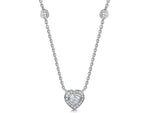 Load image into Gallery viewer, A sterling silver necklace with a heart-shaped pendant encircled by smaller cubic zirconia stones, accompanied by two larger stones on the side,-JOOLS by Jenny Brown
