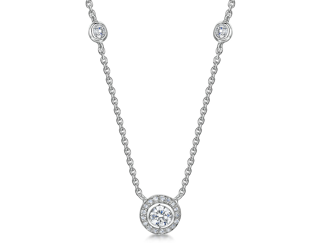 Sterling Silver Halo Drop Necklace