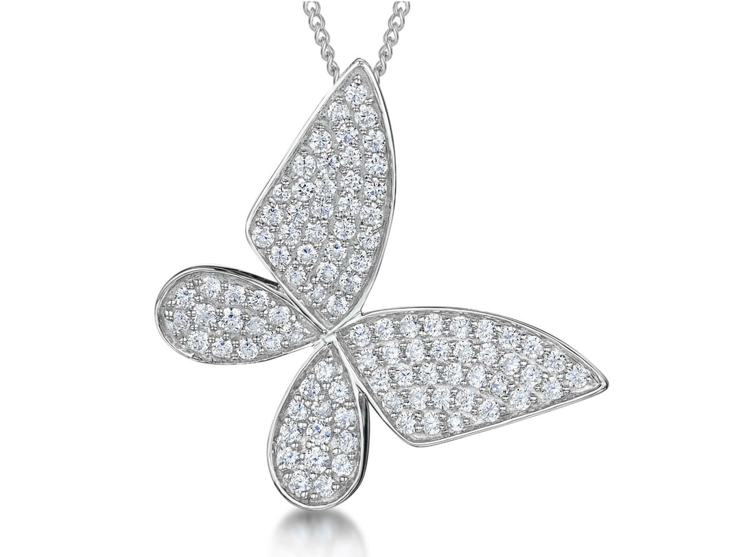Sterling Silver  Large Pave Set Butterfly Pendant - JOOLS By Jenny Brown