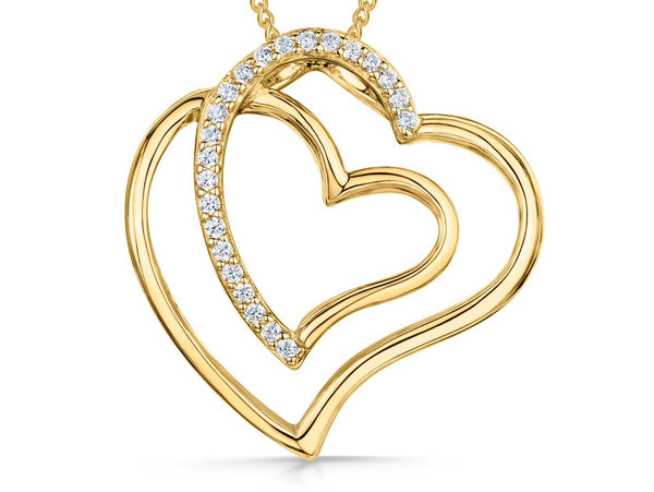 Yellow Gold Double Overlapped Heart Pendant