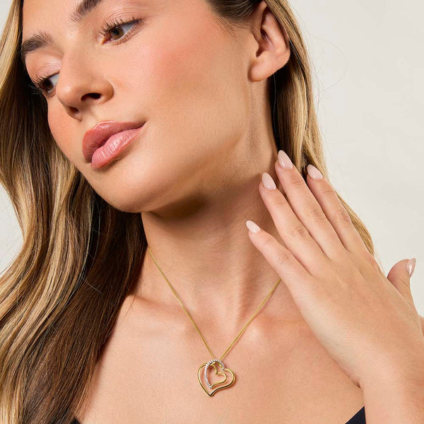 Yellow Gold Double Overlapped Heart Pendant