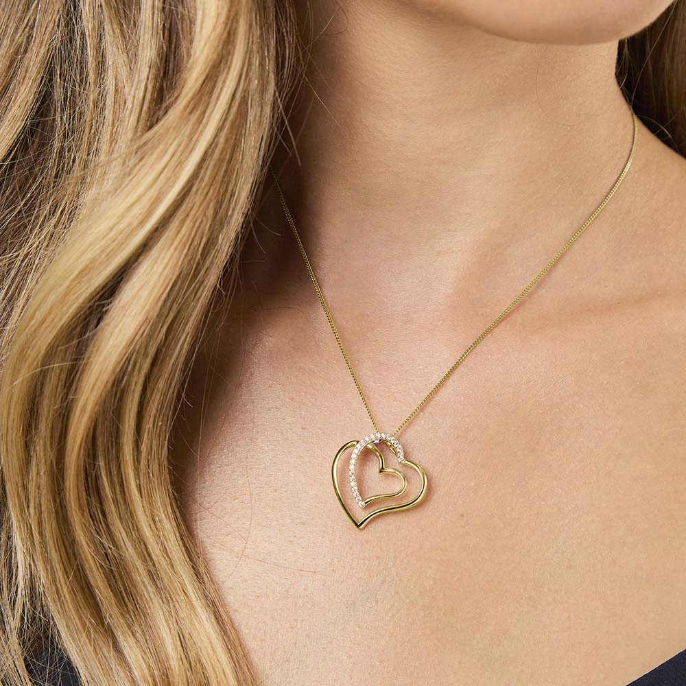 Yellow Gold Double Overlapped Heart Pendant