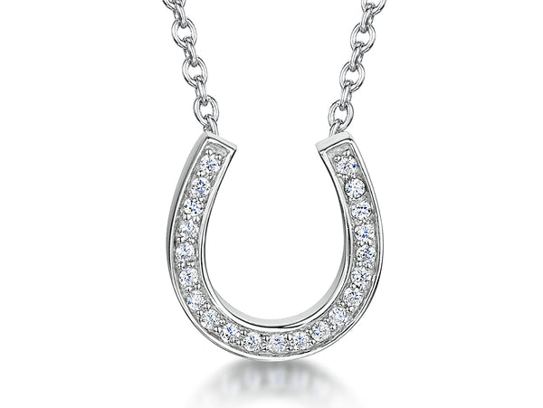 A sterling silver horseshoe pendant necklace with cubic zirconia stones set in a fixed chain-JOOLS by Jenny Brown