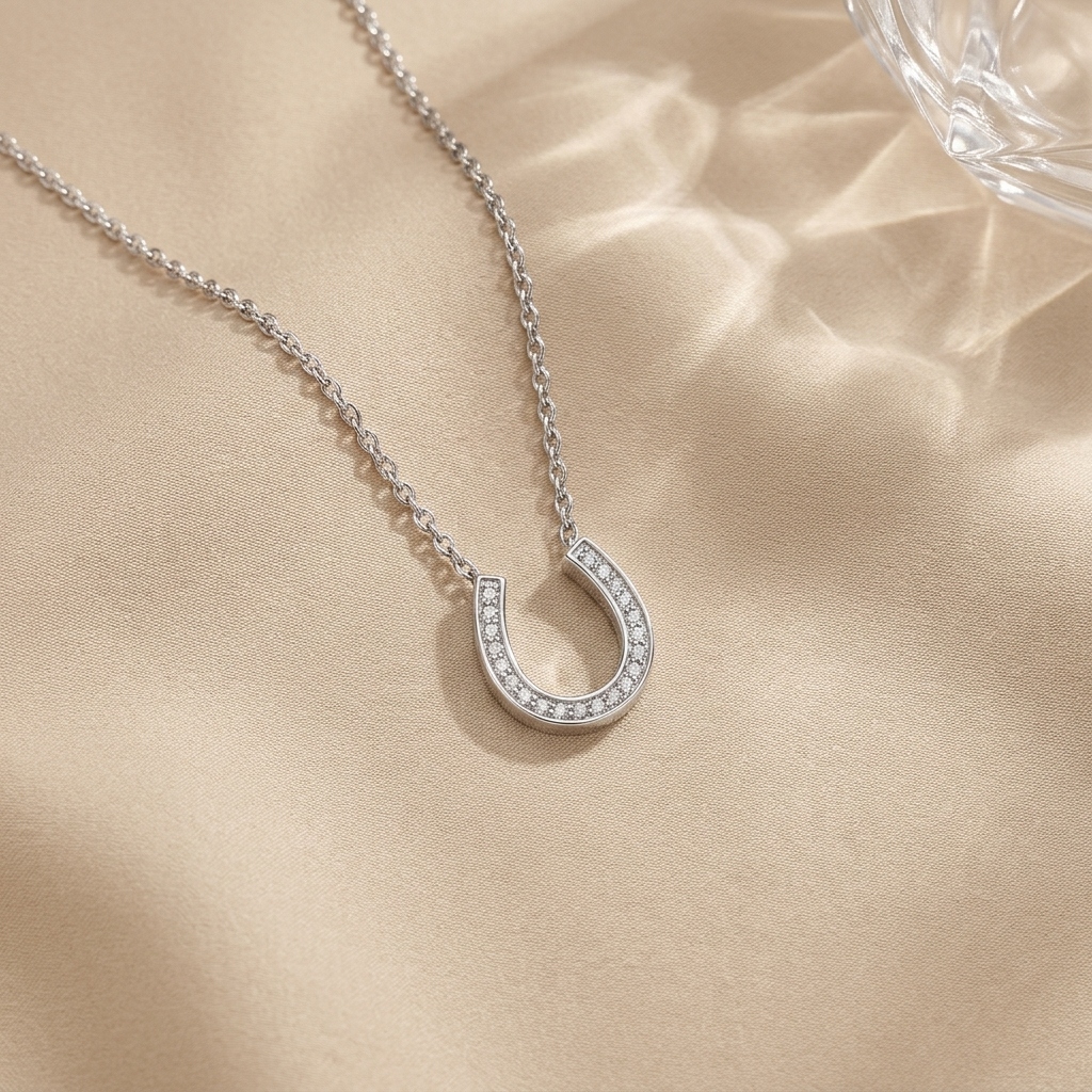 Sterling Silver Good Luck Horseshoe Pendant Necklace with Cubic Zirconia - JOOLS By Jenny Brown