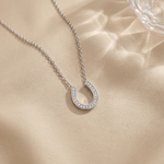 Load image into Gallery viewer, Sterling Silver Good Luck Horseshoe Pendant Necklace with Cubic Zirconia - JOOLS By Jenny Brown
