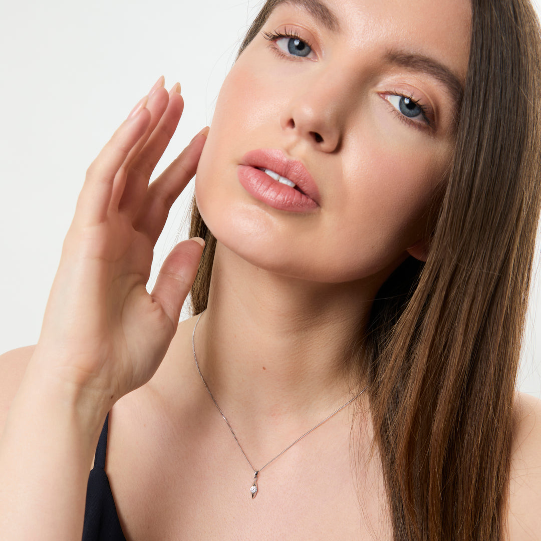 Sterling Silver Petite Pendant With Cubic Zirconia In A Marquise Shape Setting -JOOLS by Jenny Brown