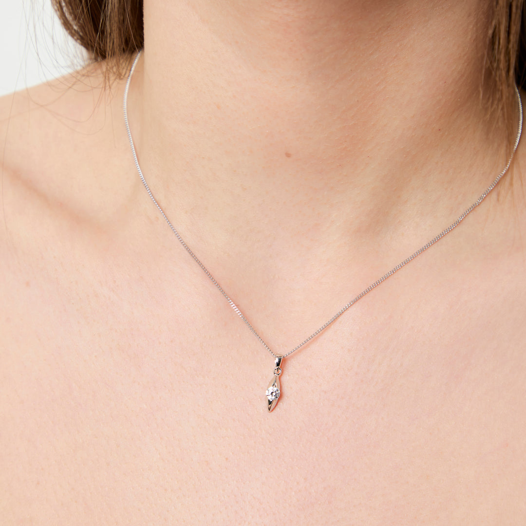Sterling Silver Petite Pendant With Cubic Zirconia In A Marquise Shape Setting -JOOLS by Jenny Brown