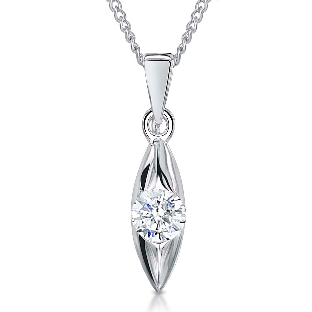 Sterling Silver Petite Pendant With Cubic Zirconia In A Marquise Shape Setting -JOOLS by Jenny Brown