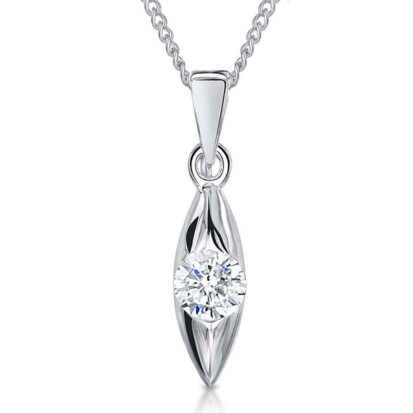 Sterling Silver Petite Pendant With Cubic Zirconia In A Marquise Shape Setting -JOOLS by Jenny Brown