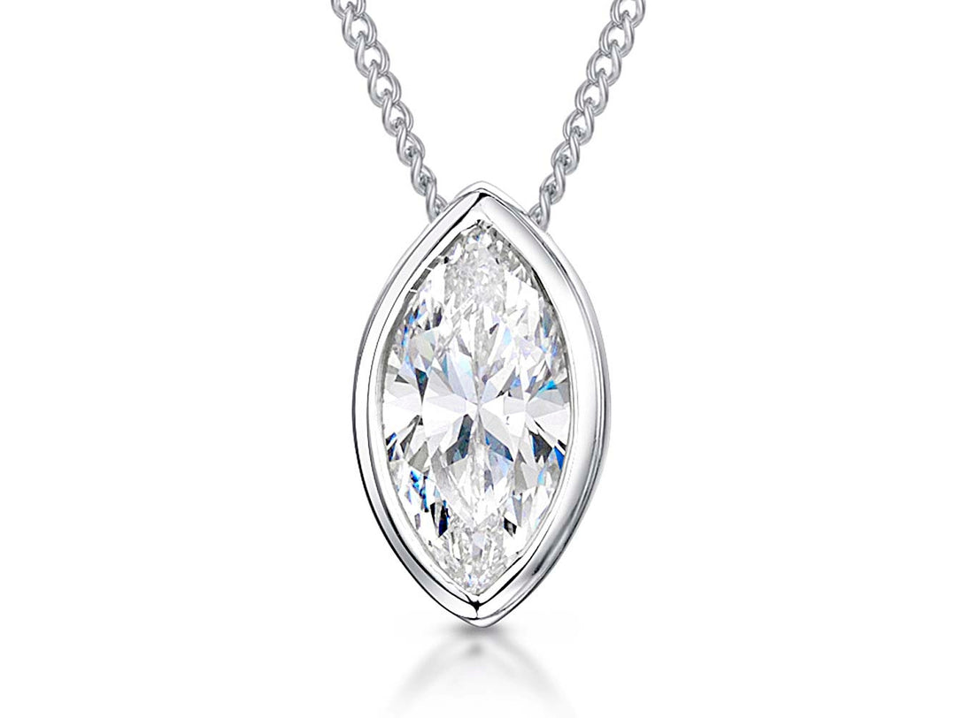 Sterling silver petite pendant with a marquise rubover set cubic zirconia, accompanied by a 16-18 inch adjustable chain -JOOLS by Jenny Brown