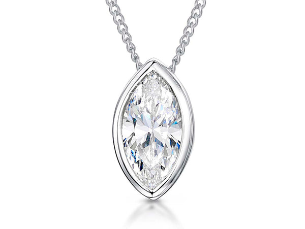 Sterling silver petite pendant with a marquise rubover set cubic zirconia, accompanied by a 16-18 inch adjustable chain -JOOLS by Jenny Brown