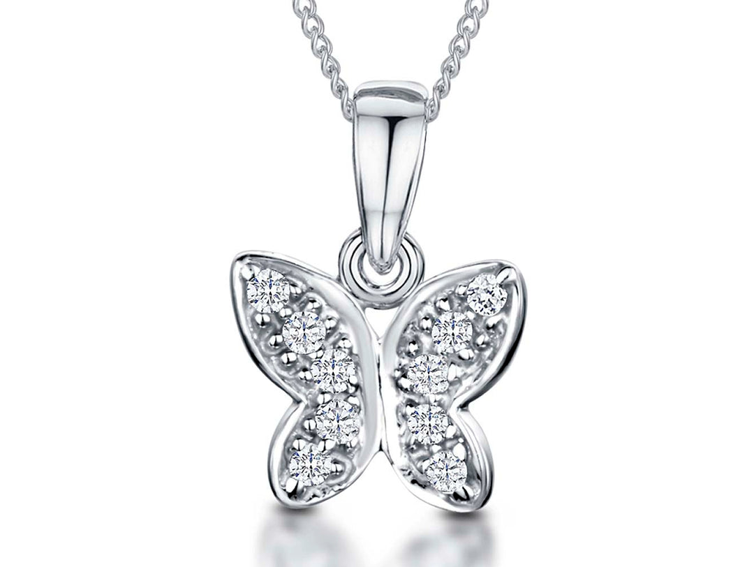 Sterling Silver Small Butterfly Pave Set Necklace - JOOLS By Jenny Brown