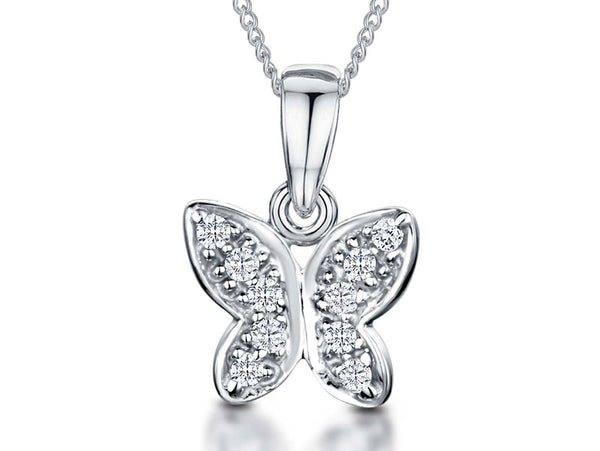 Sterling Silver Small Butterfly Pave Set Necklace - JOOLS By Jenny Brown