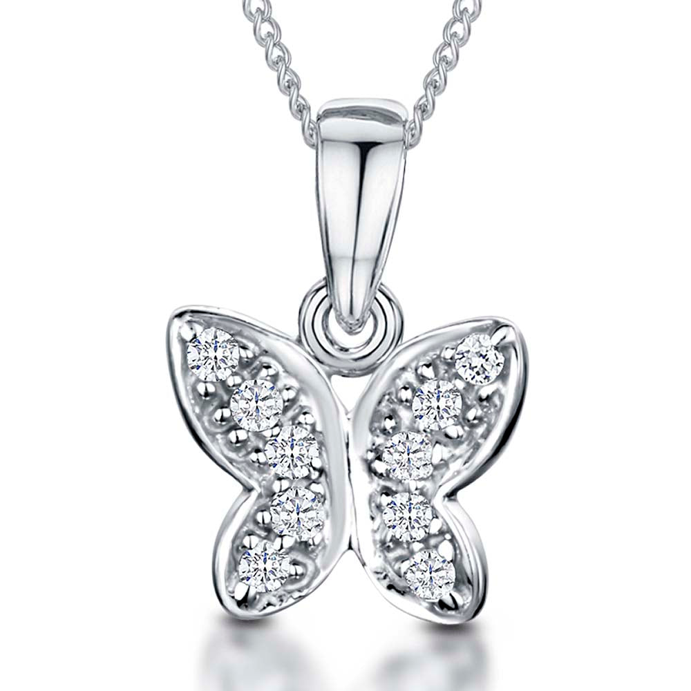Sterling Silver Small Butterfly Pave Set Necklace - JOOLS By Jenny Brown