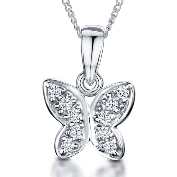 Sterling Silver Small Butterfly Pave Set Necklace - JOOLS By Jenny Brown