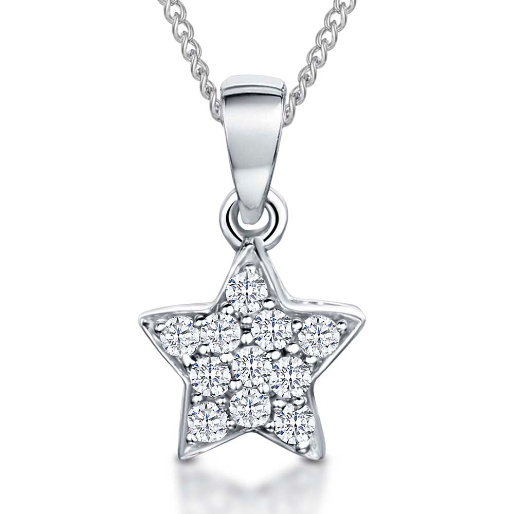 Sterling Silver Small Star Pave Set Cubic Zirconia  Pendant