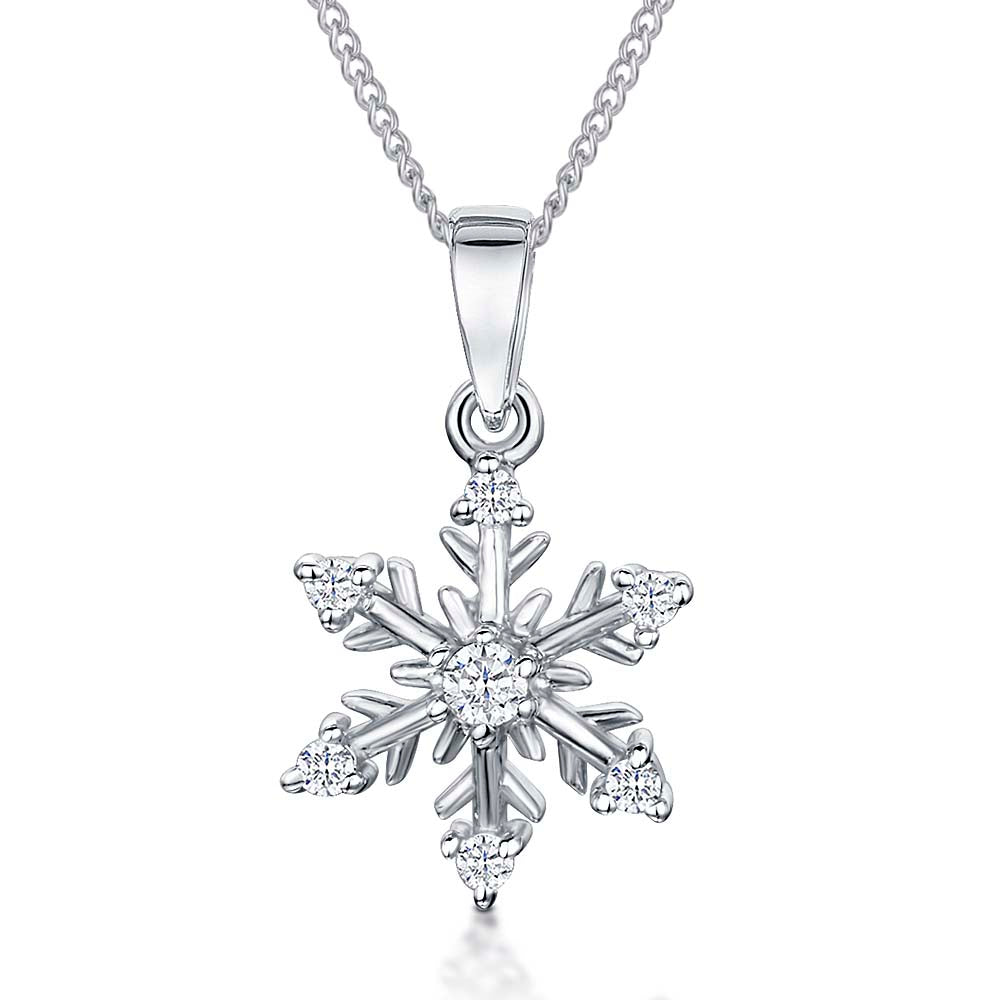 Sterling Silver  & Cubic Zirconia  Small Snowflake Necklace - JOOLS By Jenny Brown