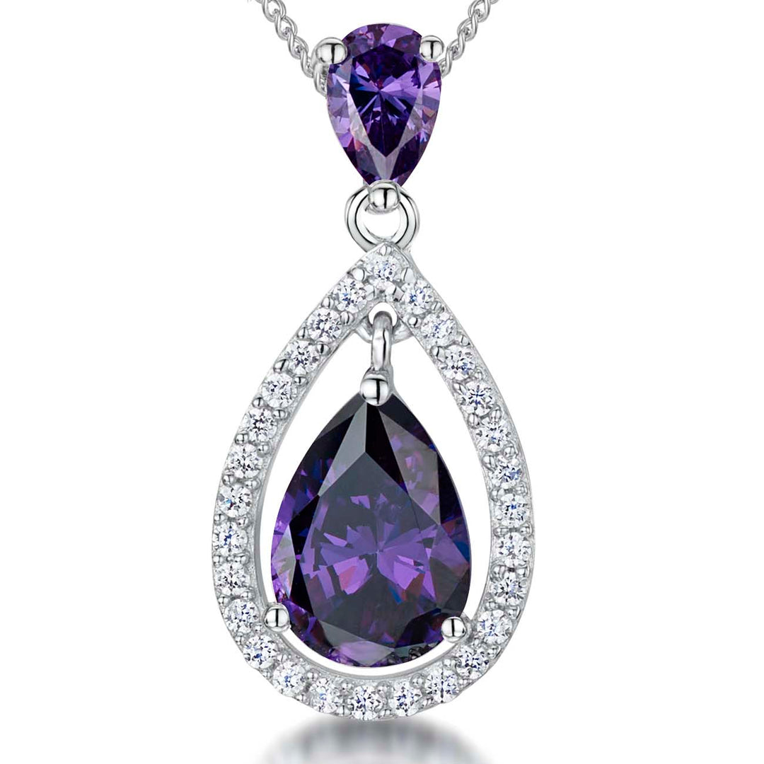 Sterling Silver Amethyst Zirconia Halo Pendant