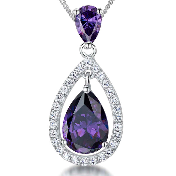 Sterling Silver Amethyst Zirconia Halo Pendant