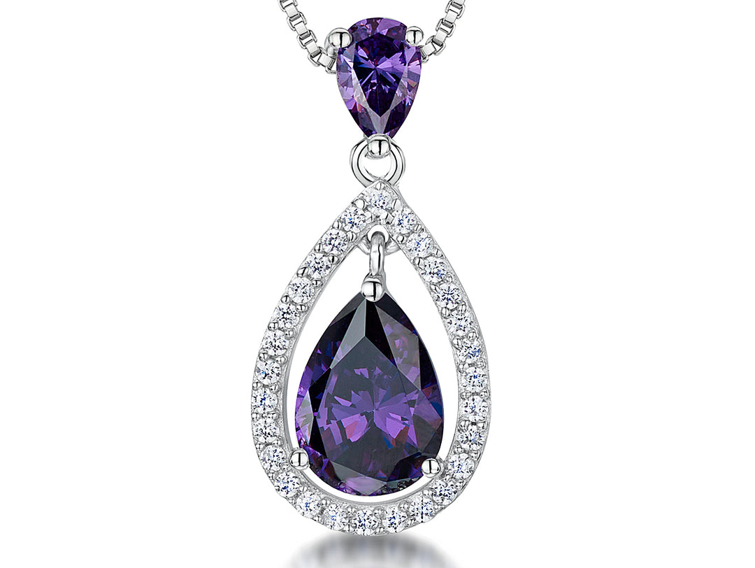 Sterling Silver Amethyst Zirconia Halo Pendant